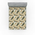 thumbnail image 1 of Ambesonne Floral Vintage Fitted Sheet, Art Exotic Hibiscus, King Size, Pastel Brown Sage Green, 1 of 5