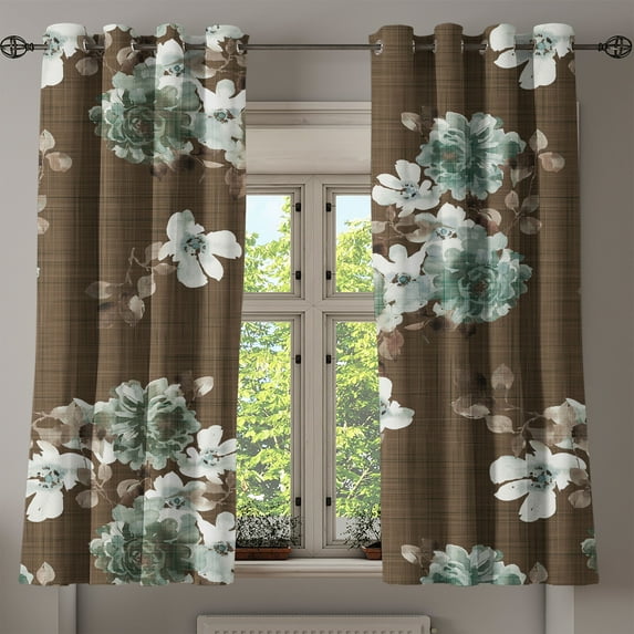 Ambesonne Floral Vintage Grommet Curtain, Leafy Flowers Print, 50"x63", Taupe Almond Green