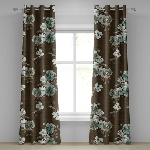 Ambesonne Floral Vintage Grommet Curtain, Leafy Flowers Print, 50"x72", Taupe Almond Green