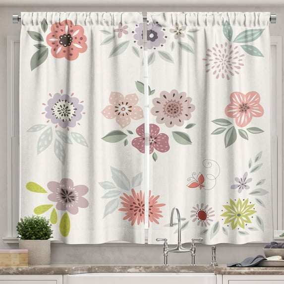 Ambesonne Floral Vintage Kitchen Curtains, Continuous Flowers, 55"x39", Multicolor