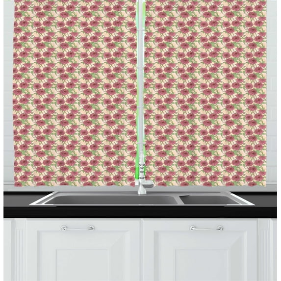 Ambesonne Floral Vintage Kitchen Curtains, Peonies and Leaves, 55"x45", Dried Rose Champagne