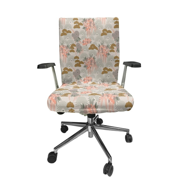 Ambesonne Floral Vintage Office Chair Cover Stretchable High Back, Aster Flowers Scene, Pale Eggshell Multicolor