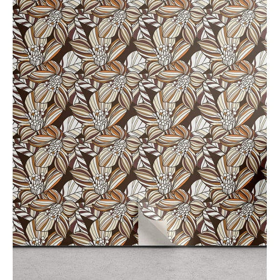 Ambesonne Floral Vintage Peel & Stick Wallpaper for Home, Retro Harmony Flower, 13"x36", Beige Tan and Dark Cocoa