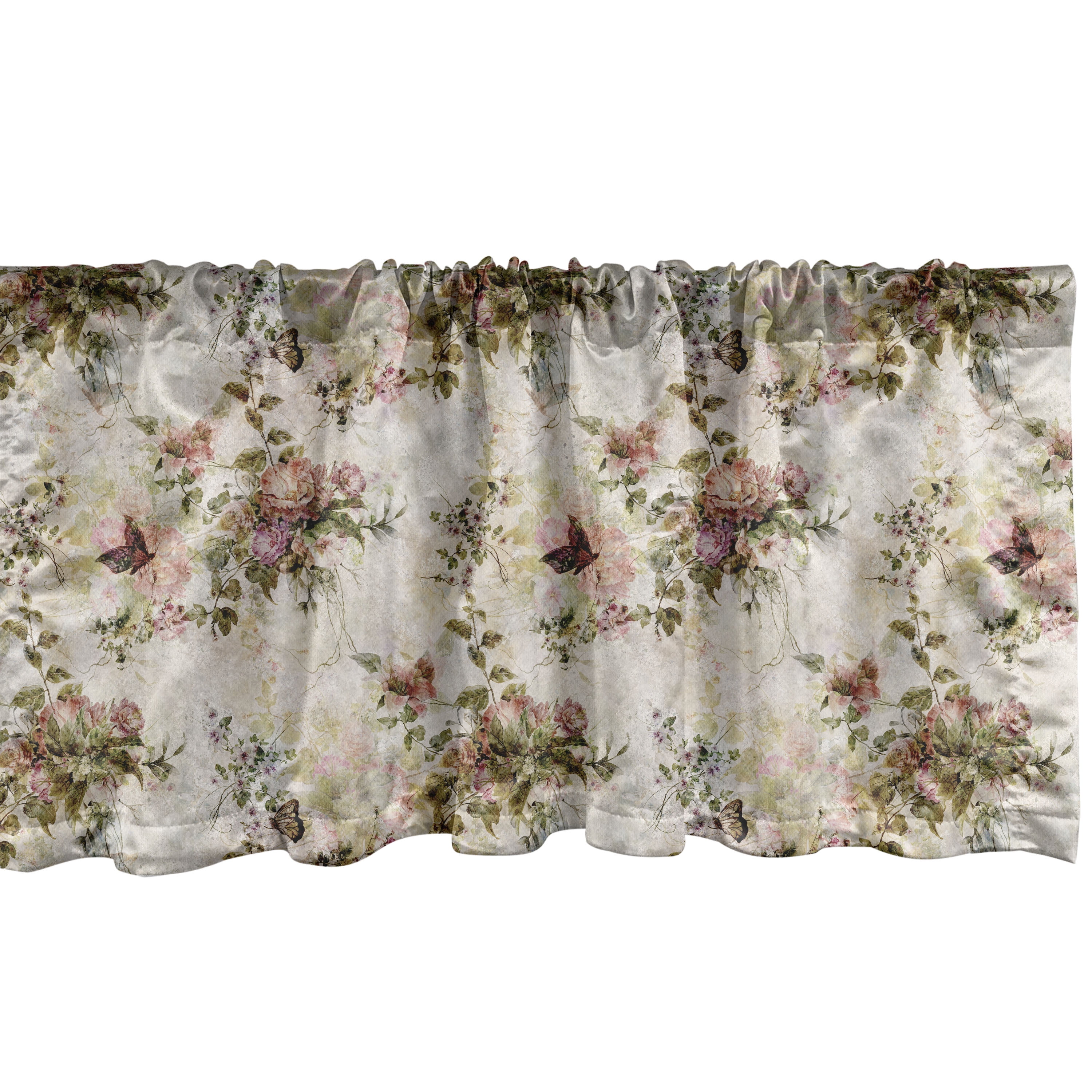 Beige Multicolor Floral Satin Rod Pocket Valance, 54" x 18"