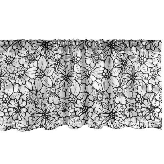 Ambesonne Floral Vintage Window Valance, Cartoon Style Petals, 54" X 12", Charcoal Grey and White