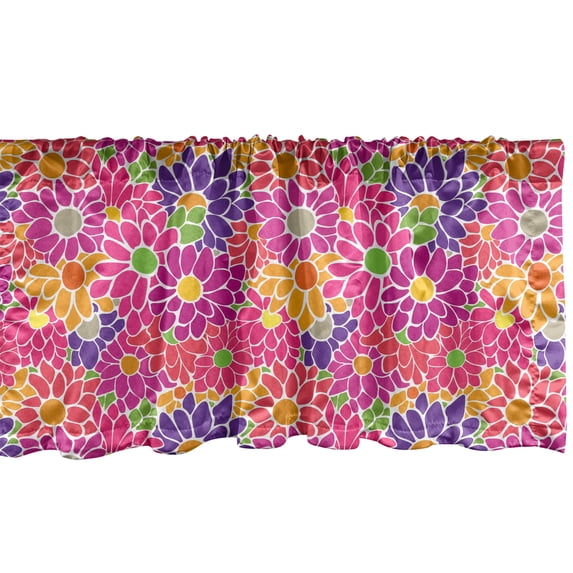 Ambesonne Floral Window Valance, 90's Style Retro Flair Art, 54" X 18", Hot Pink and Multicolor
