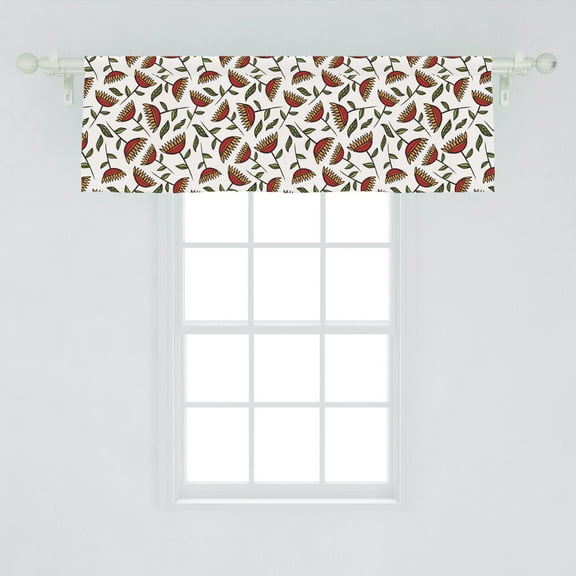 Ambesonne Floral Window Valance, Abstract Aster Blossoming Petals Repetition, Curtain Valance for Kitchen Bedroom Decor with Rod Pocket, 54" X 18", Vermilion Orange
