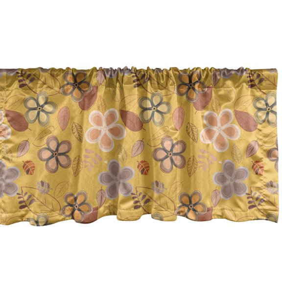 Ambesonne Floral Window Valance, Abstract Botany Flora Leaves, 54" X 18", Earth Yellow Multicolor