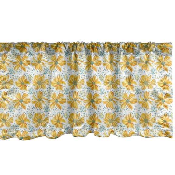 Ambesonne Floral Window Valance, Abstract Creative Flowers, 54" X 12", Orange Mustard