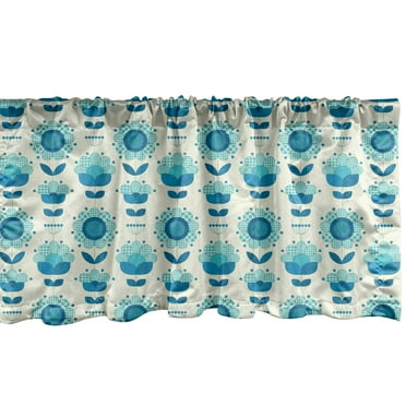 Ambesonne Floral Window Valance, Abstract Design Flowers with Folkloric Inspirations, Curtain Valance for Kitchen Bedroom Decor with Rod Pocket, 54" X 18", Sea Blue Cream
