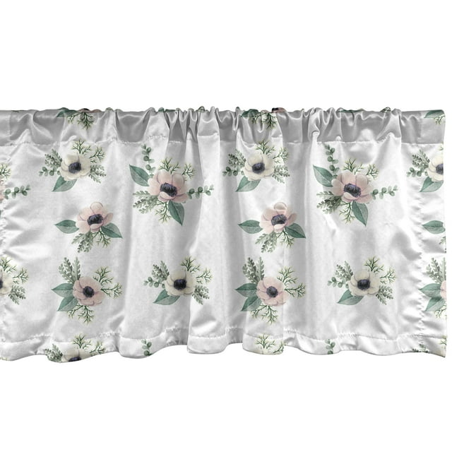 Ambesonne Floral Window Valance, Anemone Flower Paintings, 54" X 18", White Multicolor