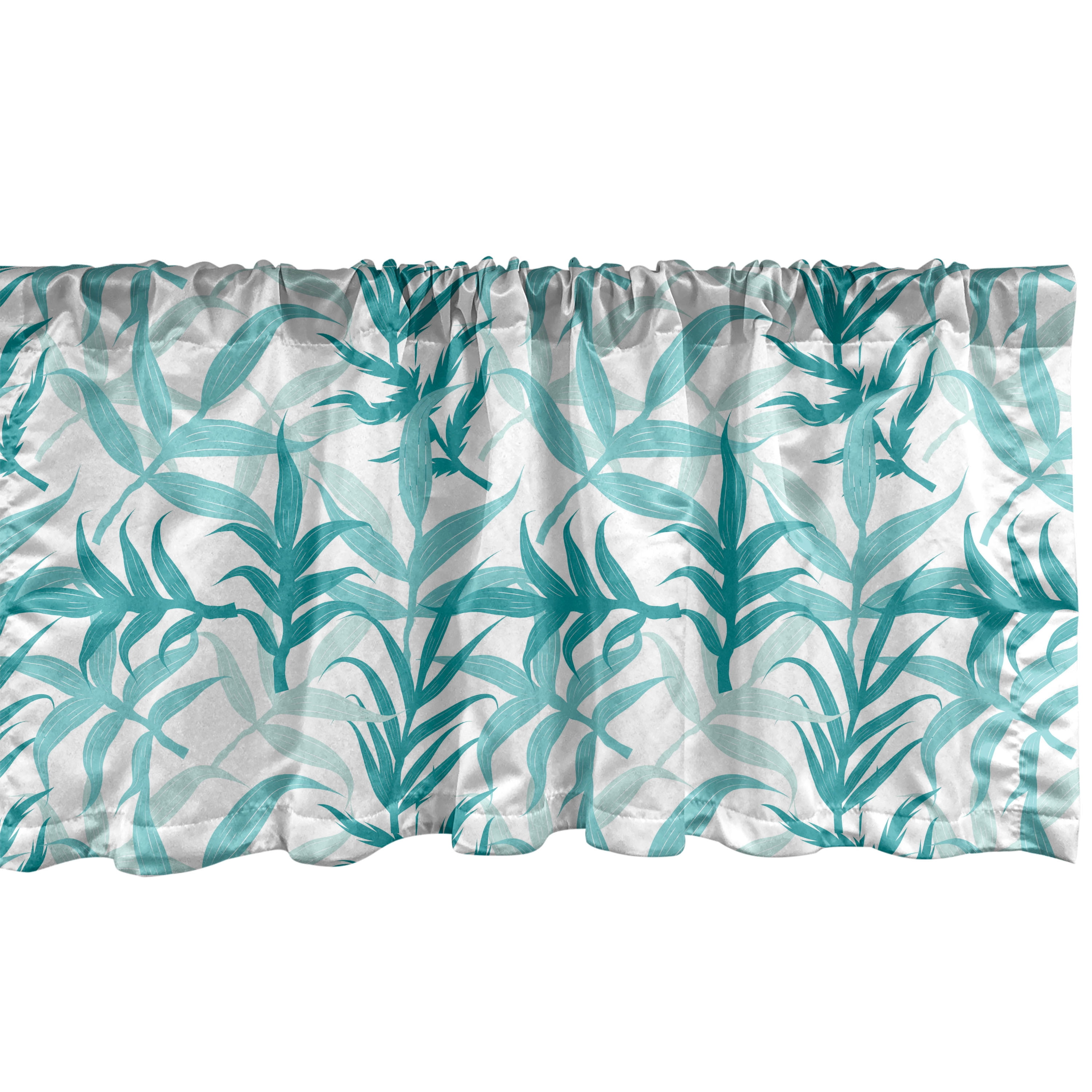 Ambesonne Floral Window Valance, Aquatic Tone Branches Leaves, 54