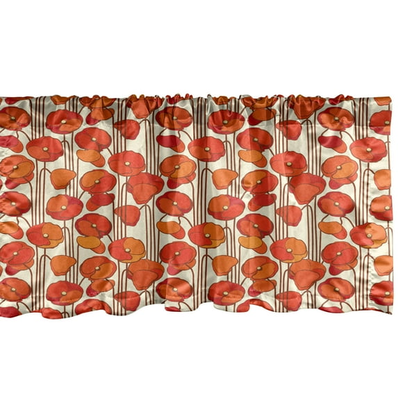 Ambesonne Floral Window Valance, Art Nouveau Style Poppy Flowers Retro Spring Summer Garden Foliage Petals, Curtain Valance for Kitchen Bedroom Decor with Rod Pocket, 54" X 18", Orange and Ivory