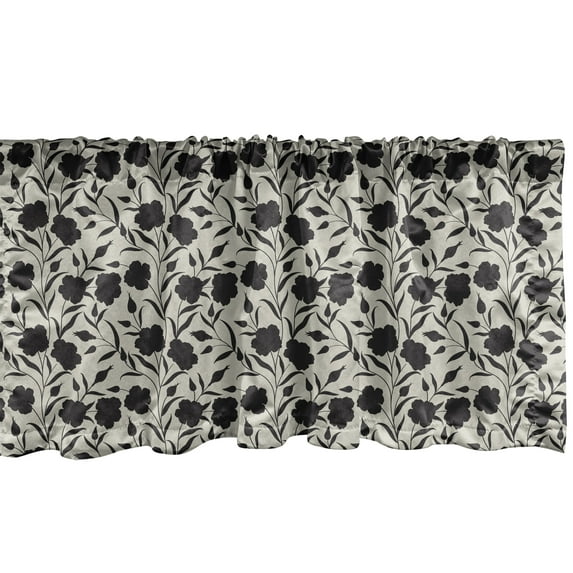 Ambesonne Floral Window Valance, Art of Leaves Flowers, 54" X 18", Charcoal Grey and Dust