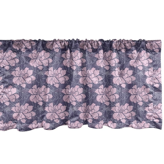 Ambesonne Floral Window Valance, Asters and Silhouettes Art, 42" x 18", Dark Indigo Pale Pink