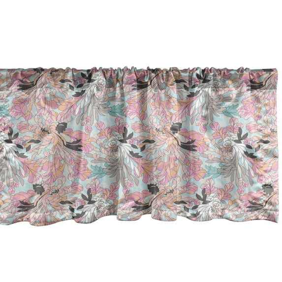 Ambesonne Floral Window Valance, Asters on a Pale Blue Back, 42" x 12", Blue Grey Pink