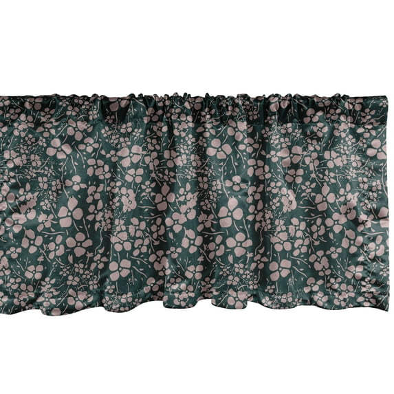 Ambesonne Floral Window Valance, Bicolor Spring Meadow Flora, 42" x 12", Hunter Green Grey Pink