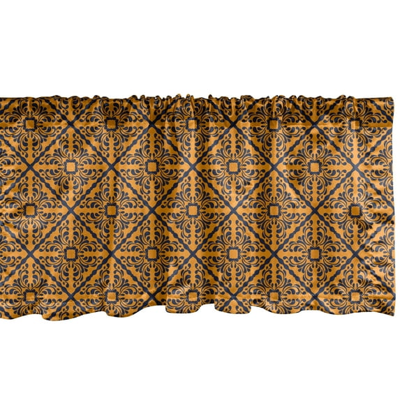 Ambesonne Floral Window Valance, Bicolored Flower Leaves Art, 42" x 12", Orange Dark Night Blue