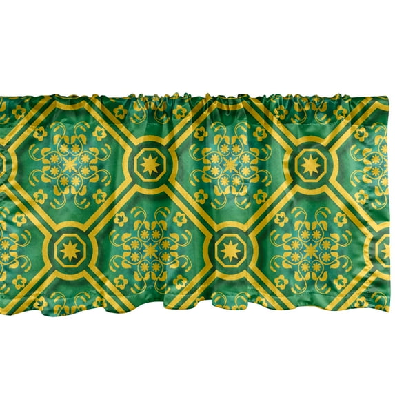 Ambesonne Floral Window Valance, Bicolour Ornamental Motifs, 42" x 12", Jade Green Earth Yellow