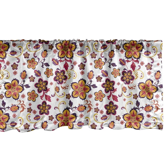 Ambesonne Floral Window Valance, Blooming Flower Pattern, 54" X 18", Yellow Purple Magenta