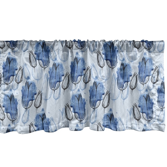 Ambesonne Floral Window Valance, Blossoming Flowers Aquatic, 54" X 12", Sea Blue and Soft Blue