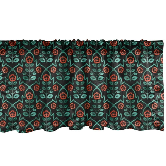 Ambesonne Floral Window Valance, Blossoming Flowers Design, 42" x 12", Charcoal Grey Aqua Coral