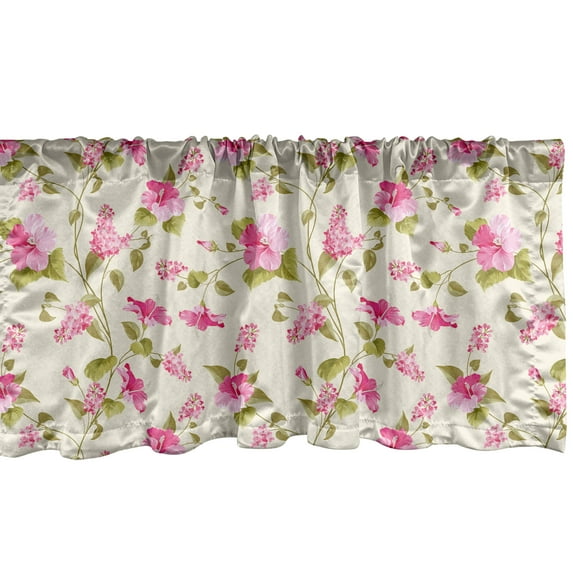 Ambesonne Floral Window Valance, Blossoming Garden Art, 42" x 18", Eggshell Pink and Green