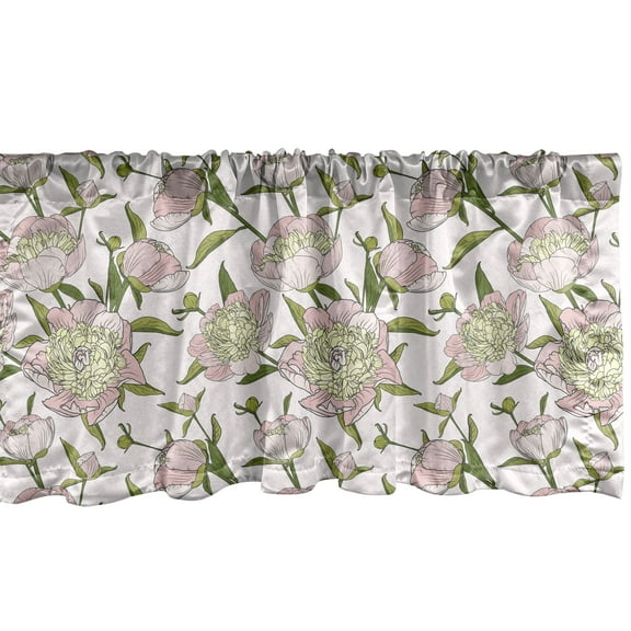 Ambesonne Floral Window Valance, Blossoming Peony Pattern, 42" x 12", Rose Khaki