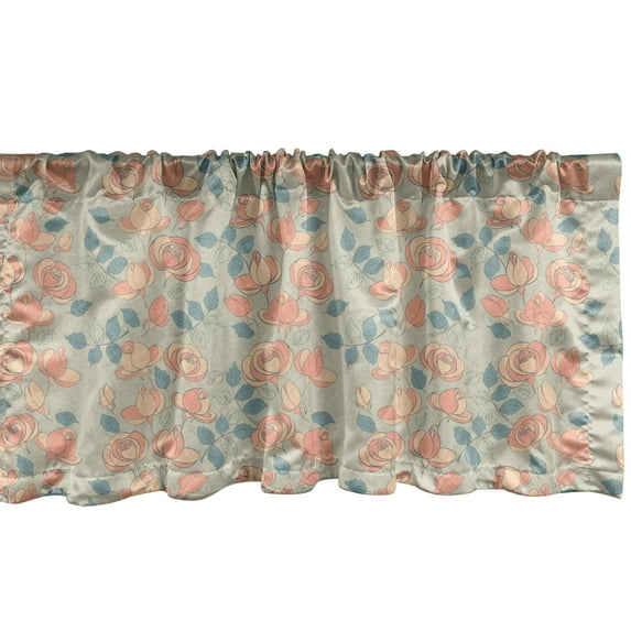 Ambesonne Floral Window Valance, Blossoming Rose Flowers Art, 42" x 12", Grey Yellow Sea Green