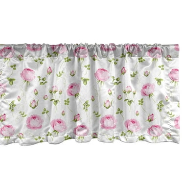 Ambesonne Floral Window Valance, Blossoming Roses Vintage, 54" X 18", Pink Olive Green
