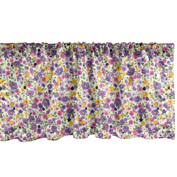 Ambesonne Floral Window Valance, Blossoming Spring Florals, 54" X 18", Violet Earth Yellow