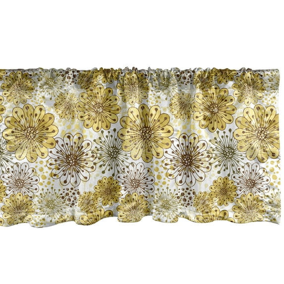 Ambesonne Floral Window Valance, Blossoms Petals and Dots, 54" X 12", Khaki Brown White