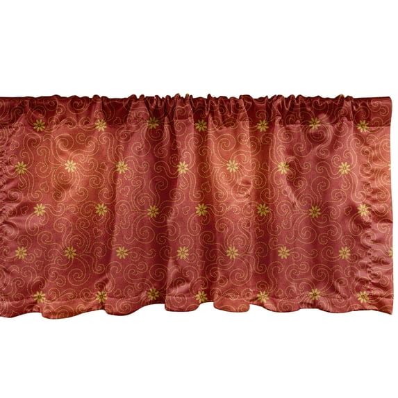 Ambesonne Floral Window Valance, Blossoms with Dotted Lines, 42" x 18", Paprika Mustard