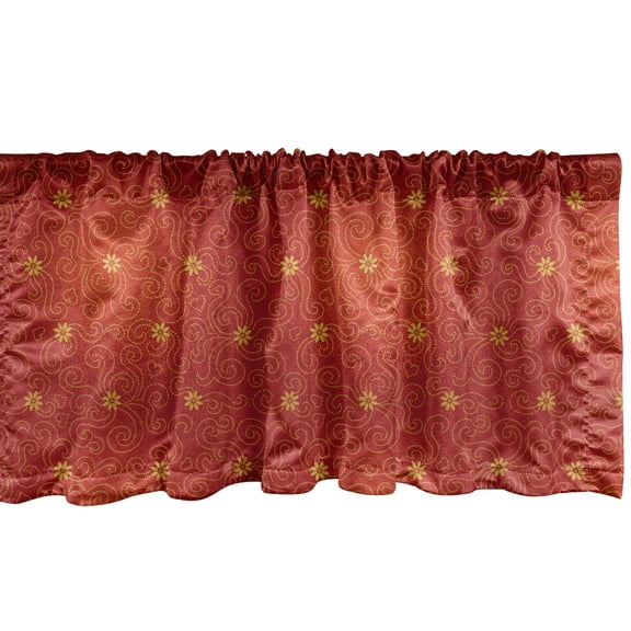 Ambesonne Floral Window Valance, Blossoms with Dotted Lines, 54" X 18", Paprika Mustard
