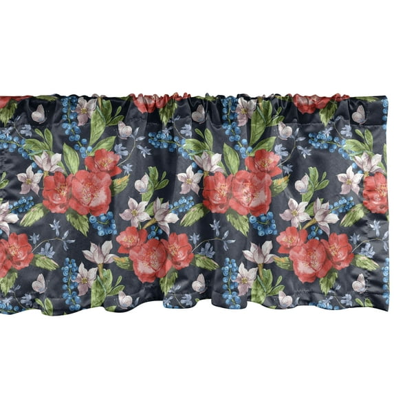 Ambesonne Floral Window Valance, Blueberries Green Leaves, 54" X 12", Multicolor