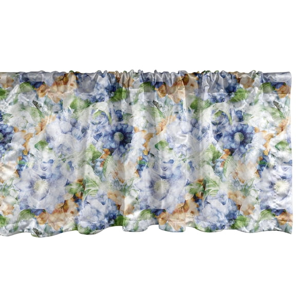 Ambesonne Floral Window Valance, Blurry Abstract Autumn Bloom, 42" x 12", Ceil Blue Amber and Green
