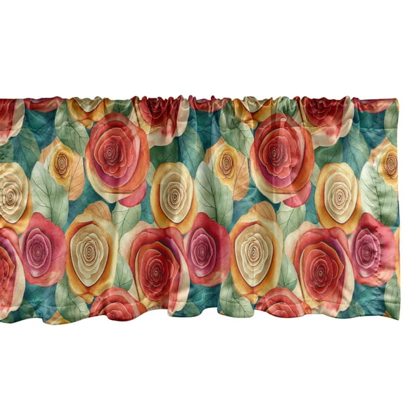 Ambesonne Floral Window Valance, Bold Roses Leaves Nostalgia, 42" x 12", Marigold Dark Coral and Teal