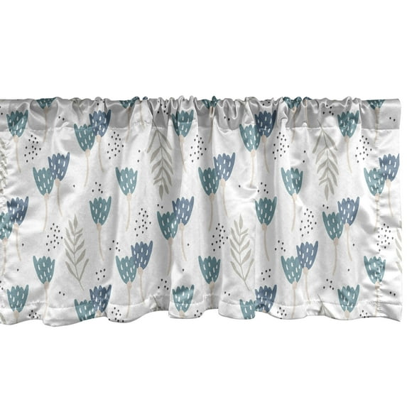 Ambesonne Floral Window Valance, Botanical Blossoming Tulip Flowers Field in Garden Flourish Spring, Curtain Valance for Kitchen Bedroom Decor with Rod Pocket, 54" X 12", Petrol Blue Pale Peach