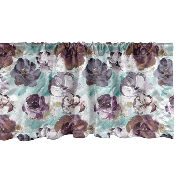 Ambesonne Floral Window Valance, Botanical Oil Painting Print, 42" x 12", Plum Sea Green Cream