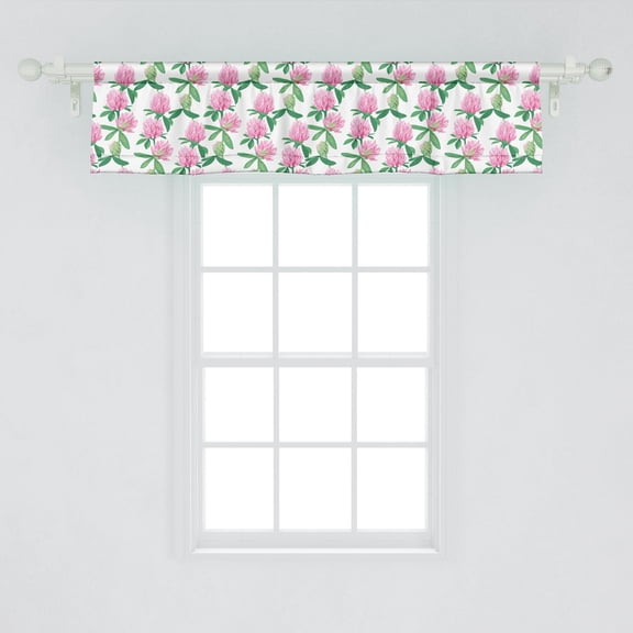 Ambesonne Floral Window Valance, Botanical Theme Clover Flower and Bud Motifs Natural Art Repetition, Curtain Valance for Kitchen Bedroom Decor with Rod Pocket, 54" X 12", Pink Jade Green and White