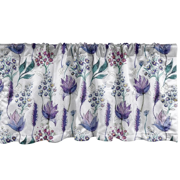 Ambesonne Floral Window Valance, Botany Plants Watercolor, 54" X 18", Lavender Plum Jade Green