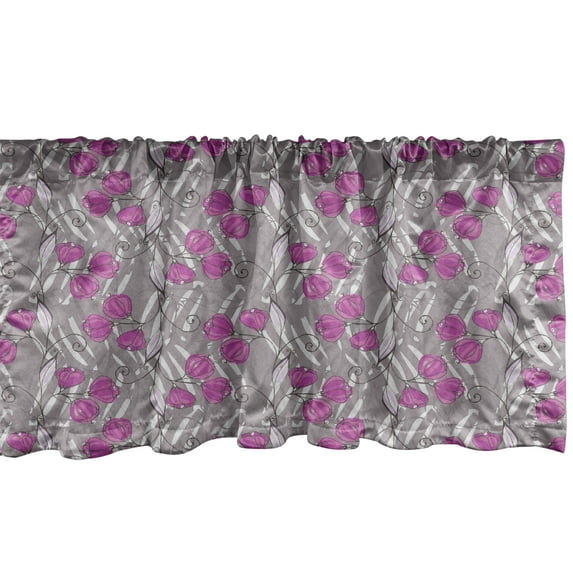 Ambesonne Floral Window Valance, Bouquets Curly Branches Art, 54" X 18", Fuchsia Taupe Grey