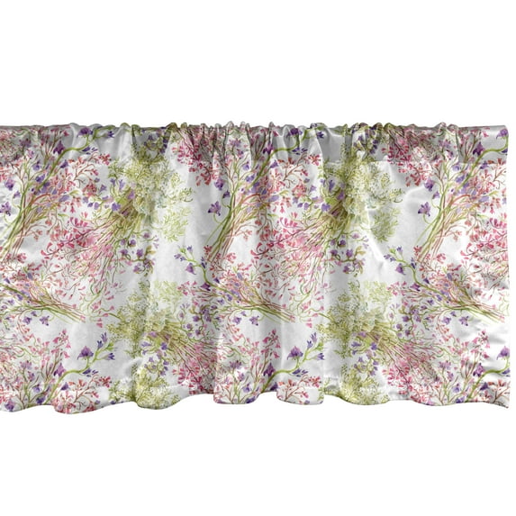 Ambesonne Floral Window Valance, Bunches of Wild Flowers Encoloured with the Style of Watercolor Vintage Inspirations, Curtain Valance for Kitchen Bedroom Decor with Rod Pocket, 54" X 12", Multicolor
