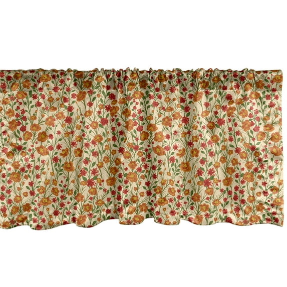 Ambesonne Floral Window Valance, Burgeoning Flowers Garden, 54" X 18", Beige Multicolor
