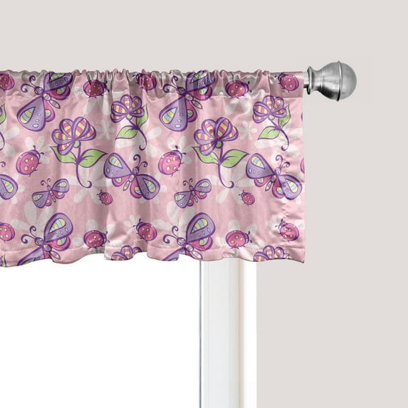 Ambesonne Floral Window Valance, Butterfly Cartoon Style, 42" x 12", Pale Pink Lavender