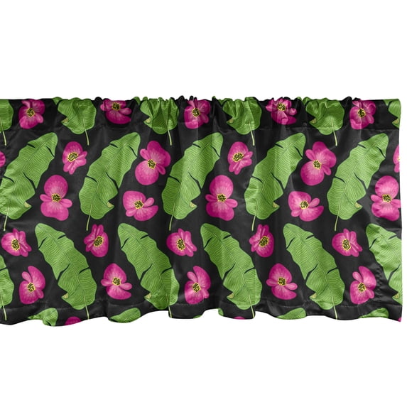 Ambesonne Floral Window Valance, Cartoon Style Concept of Long Hawaiian Plants and Flowers, Curtain Valance for Kitchen Bedroom Decor with Rod Pocket, 54" X 18", Pink Yellow