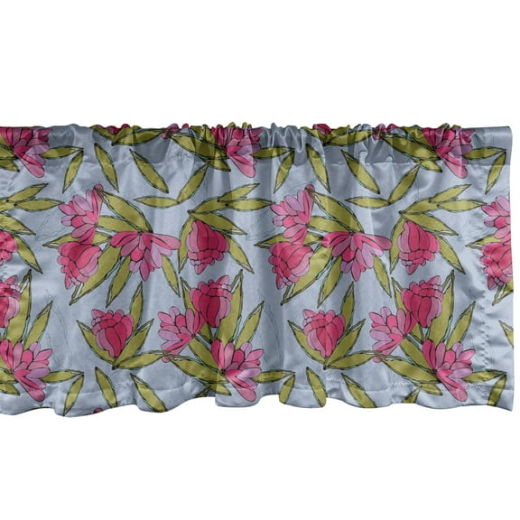 Ambesonne Floral Window Valance, Cartoon Style Flowers Design, 54" X 12", Ceil Blue Pink Green