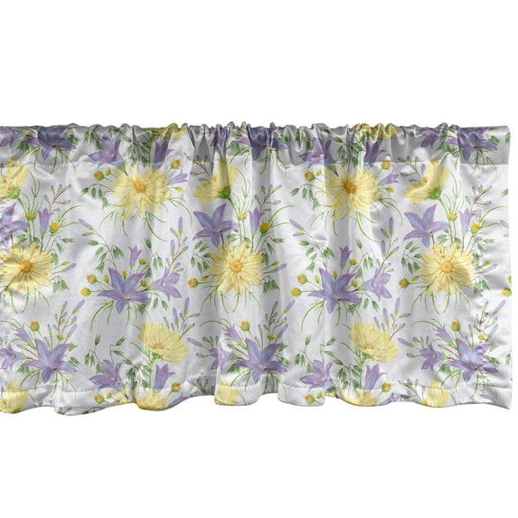 Ambesonne Floral Window Valance, Chamomiles and Bluebells, 54" X 12", Pale Purple Multicolor