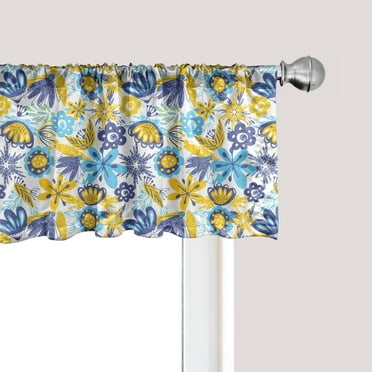 Ambesonne Floral Window Valance, Chrysanthemum and Butterfly, 54" X 18", Earth Yellow Blue