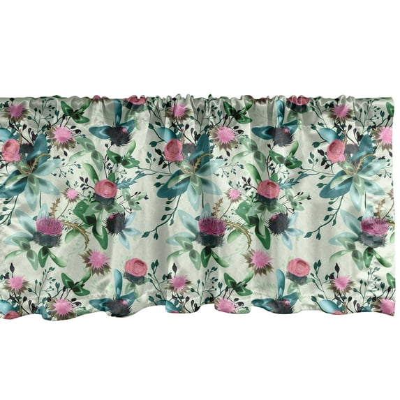 Ambesonne Floral Window Valance, Clovers in Watercolor Style, 54" X 18", Dried Rose Fern Green